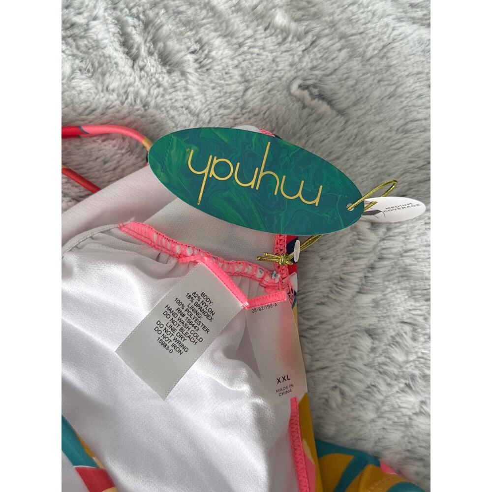 NWT Mynah One Piece Swimsuit XXL Tropical Floral V-Neck Tie Front Plus Size - Picture 2 of 6